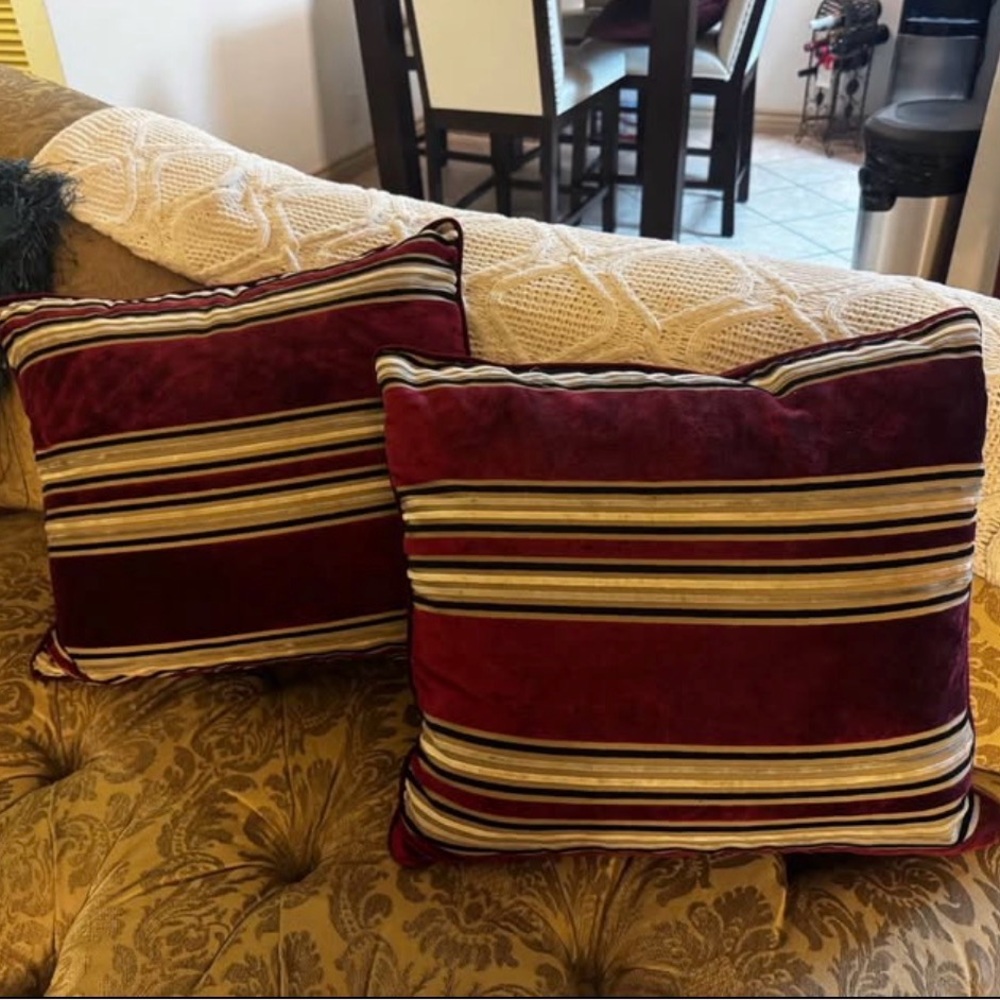 Striped Burgundy and Gold Accent Pillow Set
